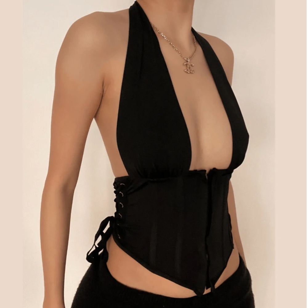 Black Corset Halter with Lace up sides. Size S.